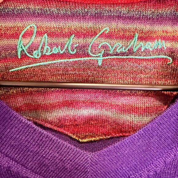 Robert Graham 100% Wool Sweater Size Medium Purple V-Neck - Picture 4 of 11